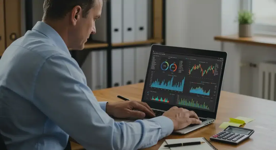 Person analyzing financial data for retirement planning.