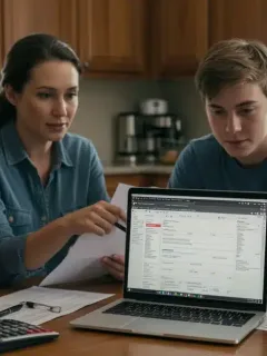 Family reviewing 2026 FAFSA changes on a laptop for financial aid planning.