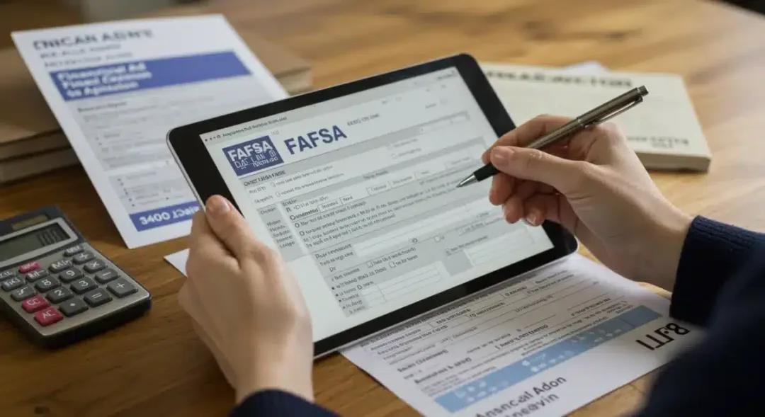 Person completing FAFSA form for federal student aid