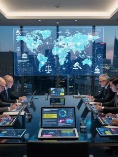 Professionals discussing new federal AI guidelines for businesses in 2026