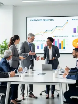 Professionals discussing innovative employer-sponsored benefits for 2026.