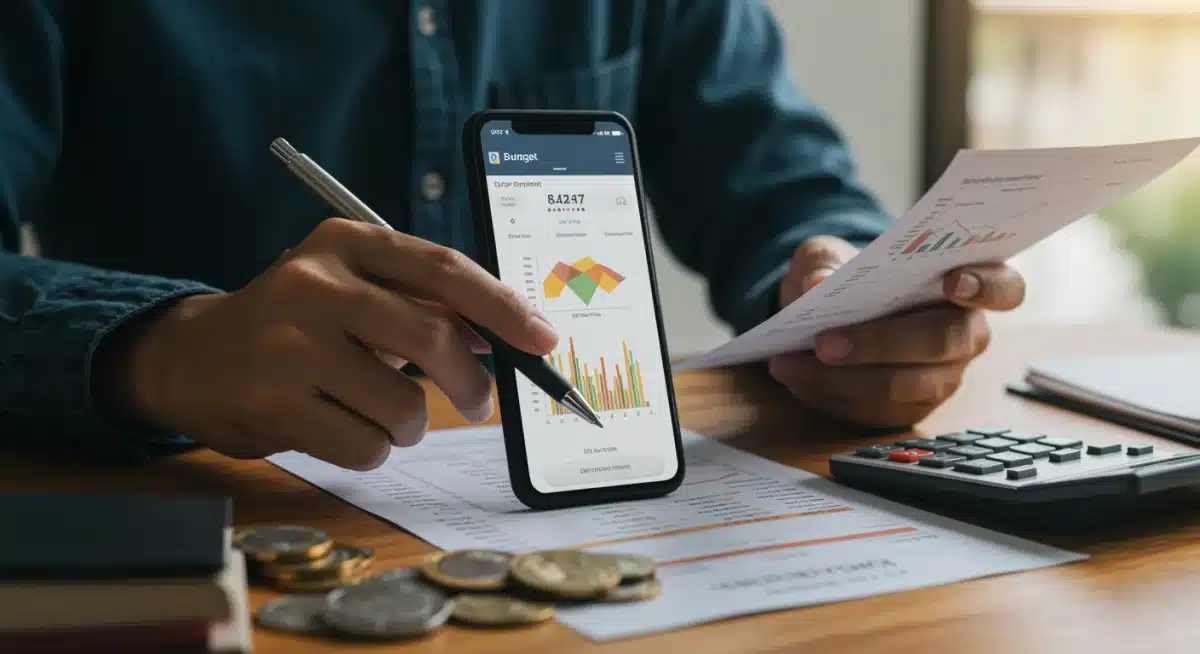 Individual reviewing financial statements for debt reduction