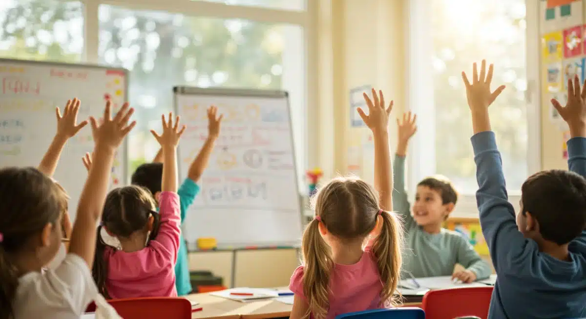Confident students participating in class discussion