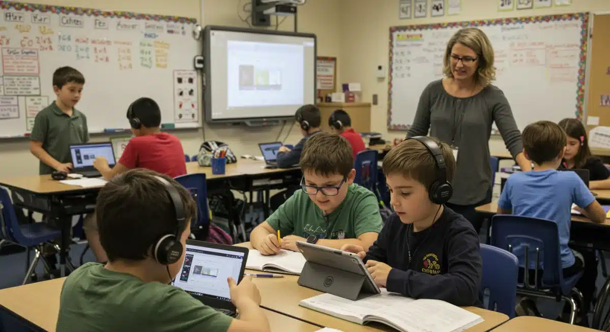 Students learning in a technology-rich environment with specialized educator support