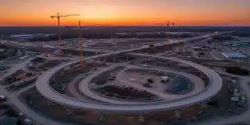 Partially completed highway interchange at dusk, symbolizing US infrastructure project delays.