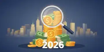 Illustration of stacked gold coins and a magnifying glass, representing high-yield savings accounts in 2026.