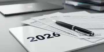 Calendar marked 2026 with tax forms and pen, representing upcoming IRS tax changes.