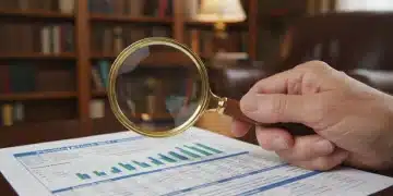 Close-up of hand with magnifying glass reviewing pension statement with 2026 updates