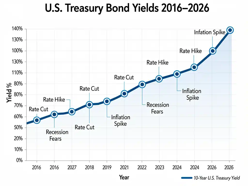 Historical yield trends of US Treasury bonds graph