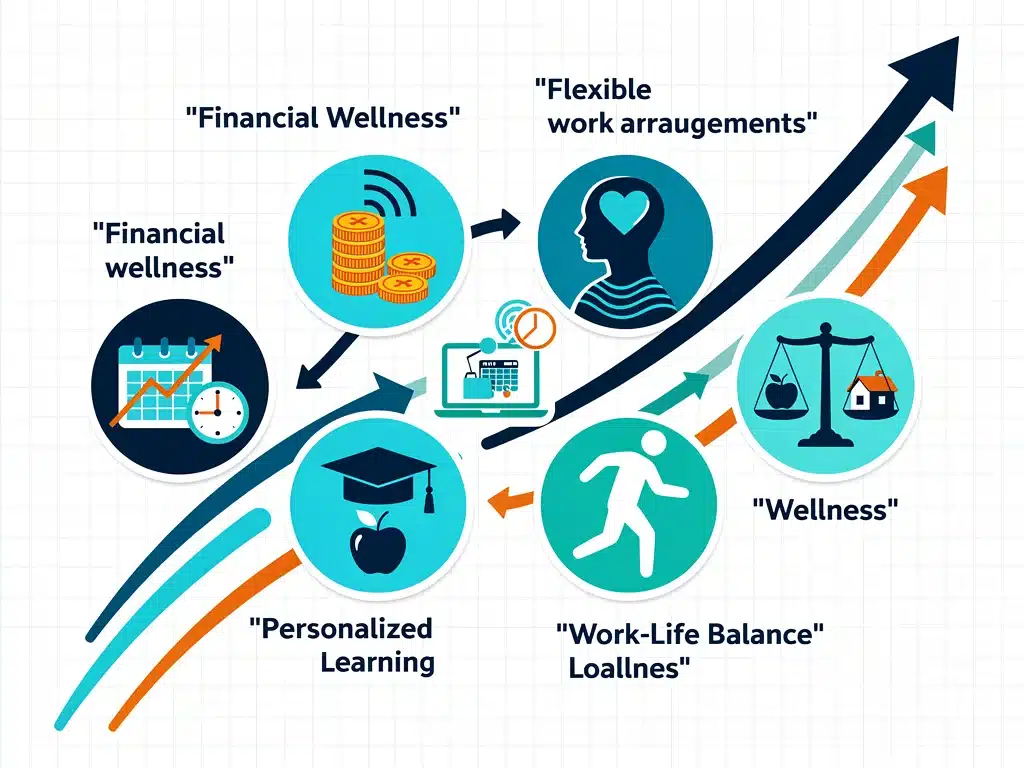 Infographic illustrating six innovative employee benefits for 2026.