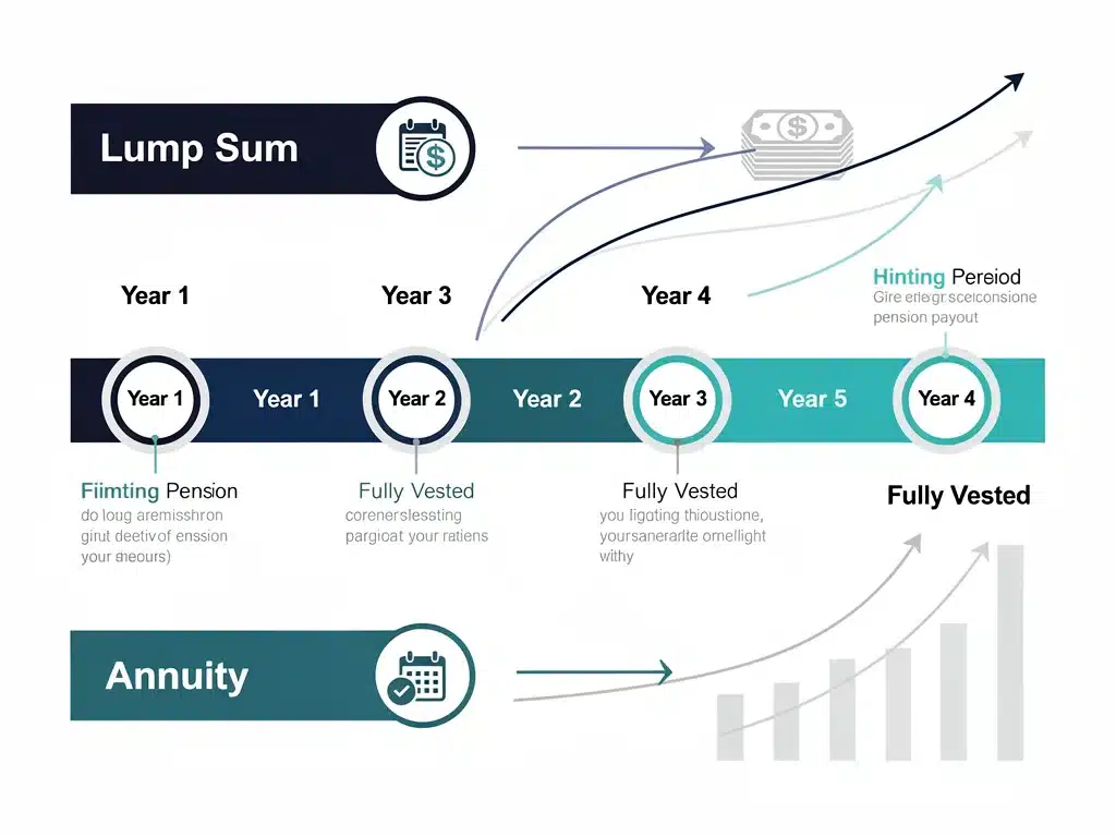 Digital graphic showing pension vesting timeline and payout options